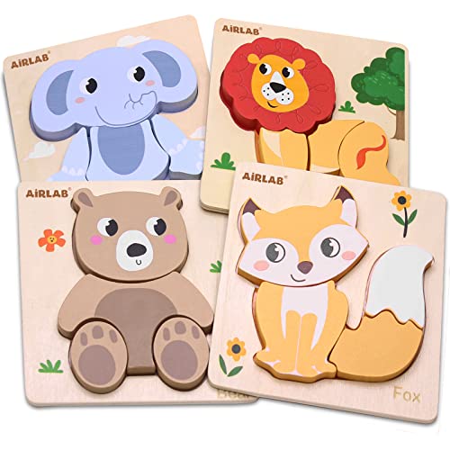 Airlab Wooden Puzzles for Toddlers Over 1 2 3+ Year Old Baby Infant Chunky Animals Shape Jigsaw Educational Preschool Learning Gift Kids Montessori