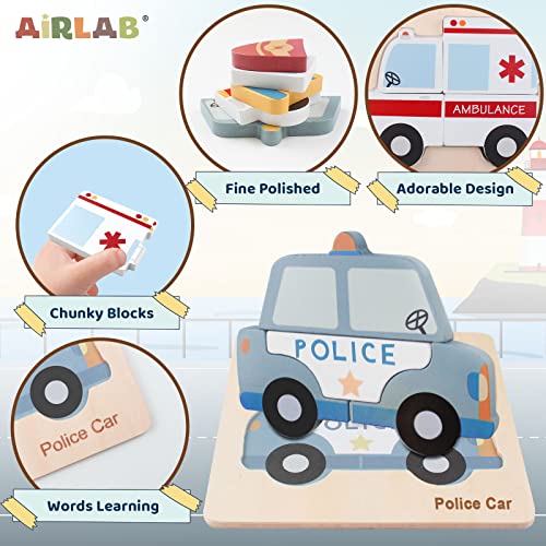 Airlab Wooden Jigsaw Puzzle for Kids, Traffic and Vehicle Puzzle for Toddlers, Montessori Educational Learning Toy for Baby Girls Boys Birthday Gifts