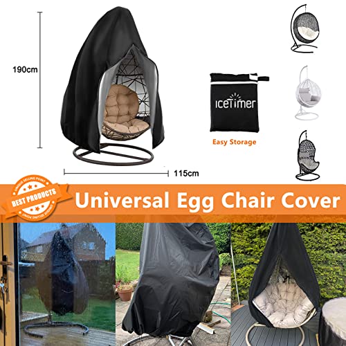 Icetimer Upgraded Egg Chair Covers Waterproof,Patio Hanging Standing Egg Chair Cover Windproof Heavy Duty Large,Cover for Egg Chair Single,Garden