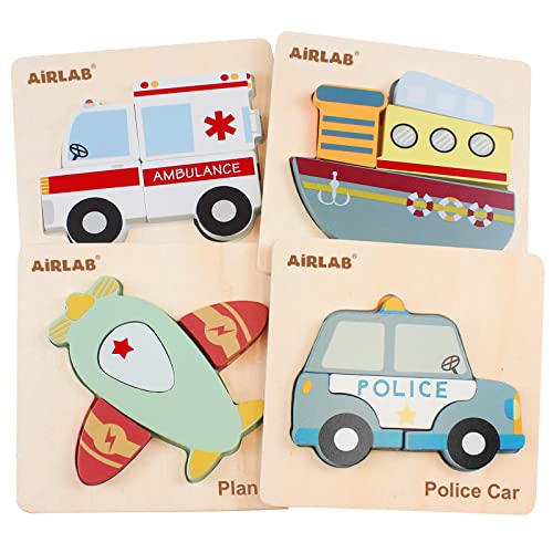 Airlab Wooden Jigsaw Puzzle for Kids, Traffic and Vehicle Puzzle for Toddlers, Montessori Educational Learning Toy for Baby Girls Boys Birthday Gifts