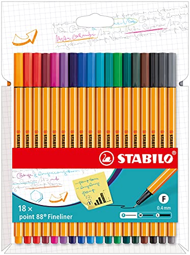 Fineliner - STABILO point 88 - Pack of 18 - Assorted Colours