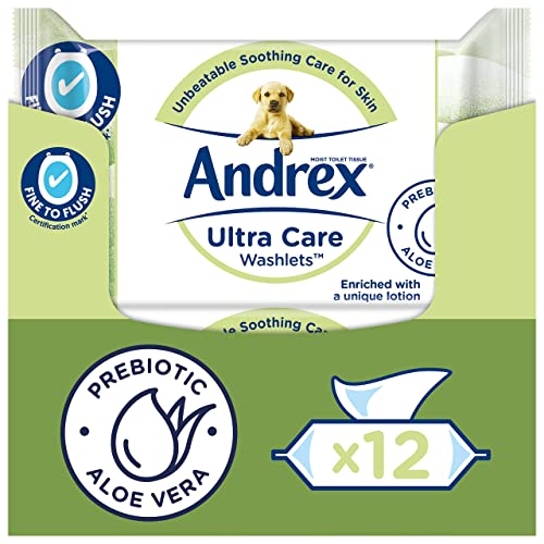 Andrex Ultra Care Washlets - Flushable Toilet Wipes - Soothing Care for Skin - Contains Aloe Vera and Prebiotic Lotion- Biodegradable and