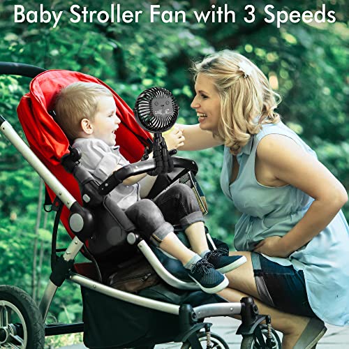 Amacool Battery Operated Stroller Fan Flexible Tripod Clip On Fan with 3 Speeds and Rotatable Handheld Personal Fan for Car Seat Crib Bike Treadmill