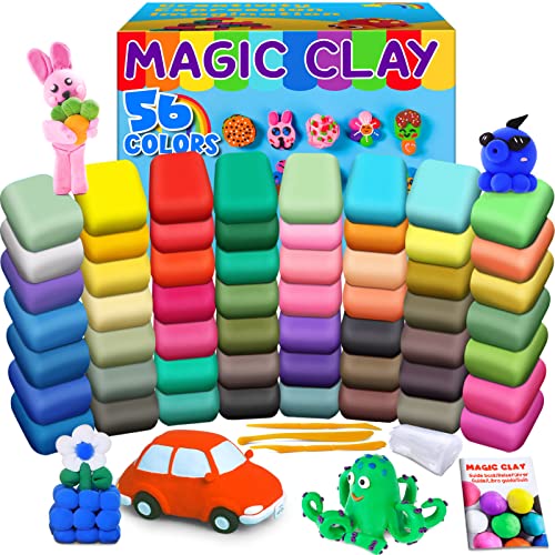 Air Dry Clay 56 Colors, Modelling Clay for Kids, DIY Molding Magic Clay for with Tools, Craft Kit for Kids Boys Girls, Toys Gifts for Age 3 4 5 6 7 8+