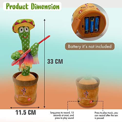 Ava's Toys Dancing Cactus Voice Recorder Baby Toys - Plush Interactive Toy Figures- Talking and Singing Cactus with Led Lights