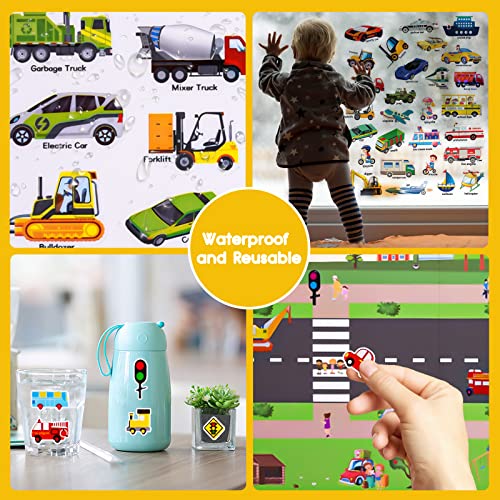 ASTARON Reusable 3D Puffy Sticker Book for Kids, 88 Pcs Cute Waterproof Vehicles Stickers,Puffy Sticker Game Travel Stickers and Educational Sensory