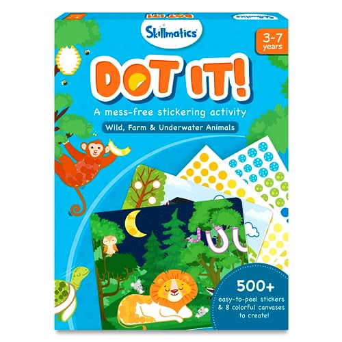 Skillmatics Art Activity - Dot It Animals, No Mess Sticker Art for Kids, Craft Kits, DIY Activity, Gifts for Boys & Girls Ages 3, 4, 5, 6, 7, Travel