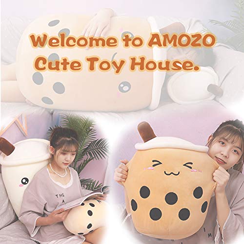 Amozo Cute Cartoon Boba Milk Tea Soft Plush Doll, Giant Boba Bubble Plushie Stuffed Tea Cup Pillow Gift Toys(Beige,35cm)