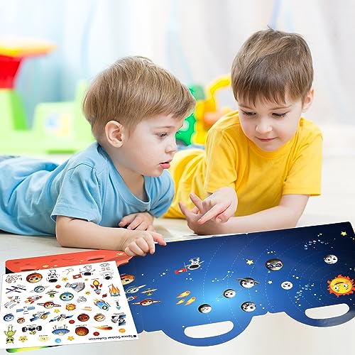 ASTARON 3D Sticker Scenes Book for Kids, 88 Pcs Reusable Space Jelly Stickers for Toddlers, Puffy Sticker Game Educational Sensory Learning Toy, Party