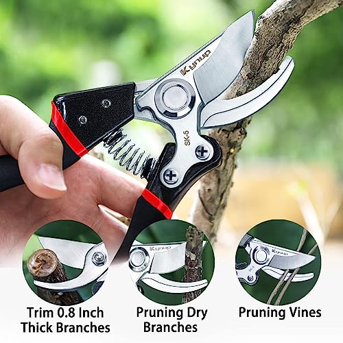 2 Pack Secateurs & Pruning Scissors, Professional Garden Secateurs, Sharp SK-5 Steel Blade, Strong & Anti-rust Pruning Shears, Anti-slip Handle, Plant