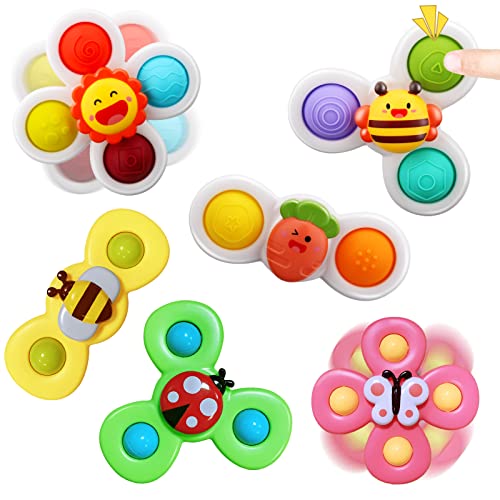 AIUOKYA 6 PCS Suction Cup Spinner Toys, Simple Dimple Suction Toy with Silicone Bubbles Kids for Bath and Window, Suction Cup Spinner Baby Toys for 1+