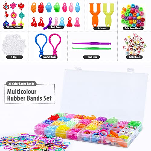 Loom Rubber Bands Set for Children, 2000+ Colourful Rubber Bands DIY Loom Bands Box with Accessories (Beads, Pendants, Charms, Y Loom, S Clips and