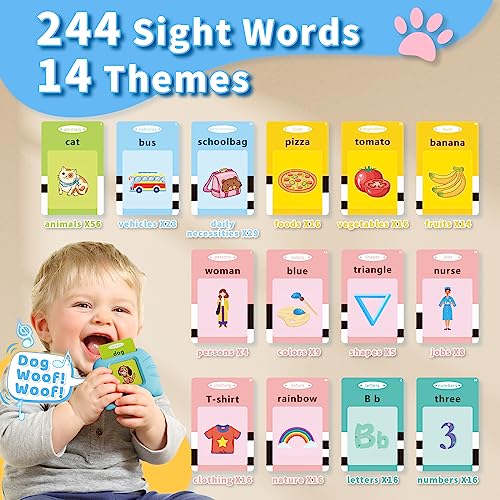 Aullsaty Toddler Toys Talking Flash Cards for 1 2 3 4 5 6 Year Old Boys and Girls, Autism Sensory Toys for Autistic Children, Learning Educational