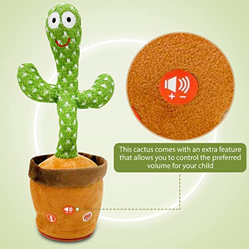 Ava's Toys Volume Control Dancing Cactus- Voice Recorder Baby Toys- Talking and Singing Plush Cactus Repeat What You Say - Educational Toys, Learning