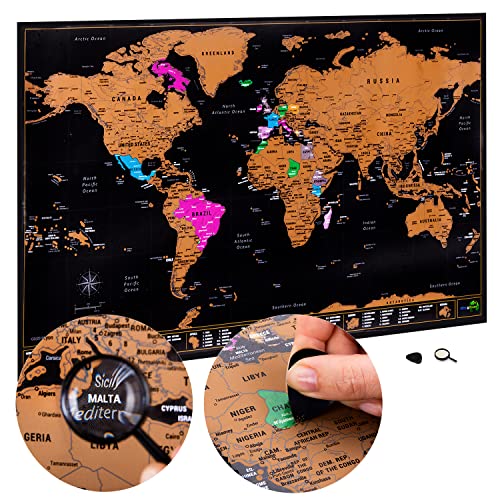 Scratch Off World Map Large 70x42cm | Ultra Detailed World Map Poster - All US States. Scratch Map World Accessories Kit & Gift Tube. Travel Journal