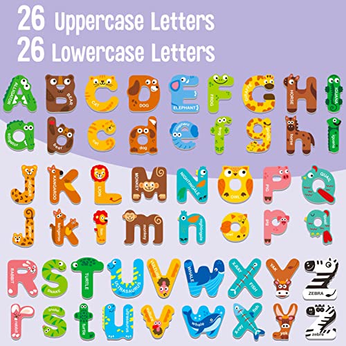 52 Magnetic Alphabet, 26 Uppercase & 26 Lowercase Letters, Adorable Animal Shape Alphabet ABC Magnets for Fridge Educational Spelling Learning Games