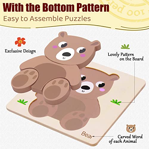 Airlab Wooden Puzzles for Toddlers Over 1 2 3+ Year Old Baby Infant Chunky Animals Shape Jigsaw Educational Preschool Learning Gift Kids Montessori
