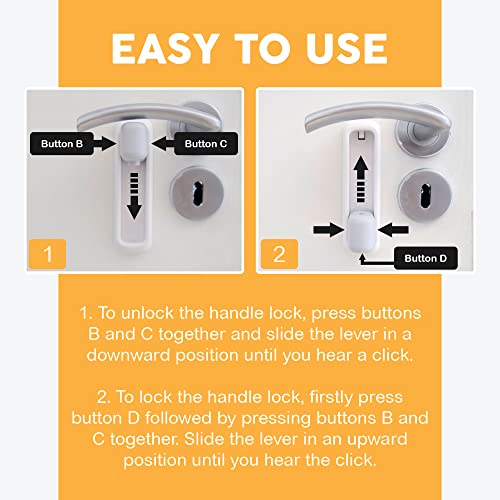 BeeGo? Child Door Handle Lock | Safety Lever Locks for Children and Pets | Baby Proofing | Extra Strong 3M VHB Self Adhesive Pads | No Screws or