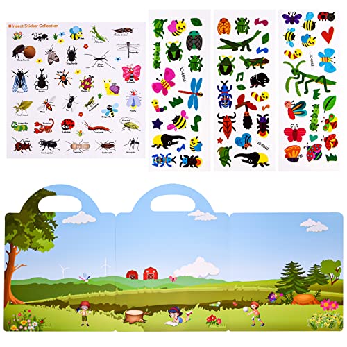 ASTARON Reusable 3D Puffy Sticker Book for Kids 3-6, Cute Waterproof Insects Stickers 88 Pcs,Puffy Sticker Game Travel Stickers and Educational