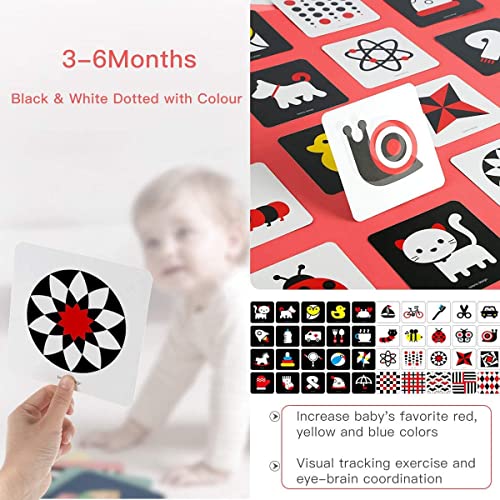 beiens 80 PCs High Contrast Baby Flashcard, 160 Page Black White Colorful Visual Stimulation Learning Activity Card for Babies Ages 0-3-6-12-36 Months