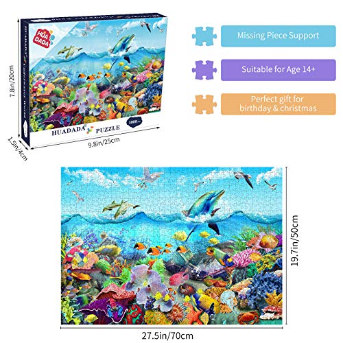 1000 Pieces Jigsaw Puzzles for Adults Ocean World Sea Coral Dolphins Fun Jigsaw Puzzles for Adults 1000 Piece