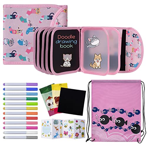 Erasable Drawing Pad, 8inch Plane Activities for Kids, Cat Travel Toys Doodle Book for Kids 3 4 5 6 7 8 Year Old Boy Girl Birthday Gifts, 14 Pages for