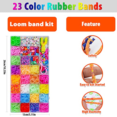 Loom Rubber Bands Set for Children, 2000+ Colourful Rubber Bands DIY Loom Bands Box with Accessories (Beads, Pendants, Charms, Y Loom, S Clips and