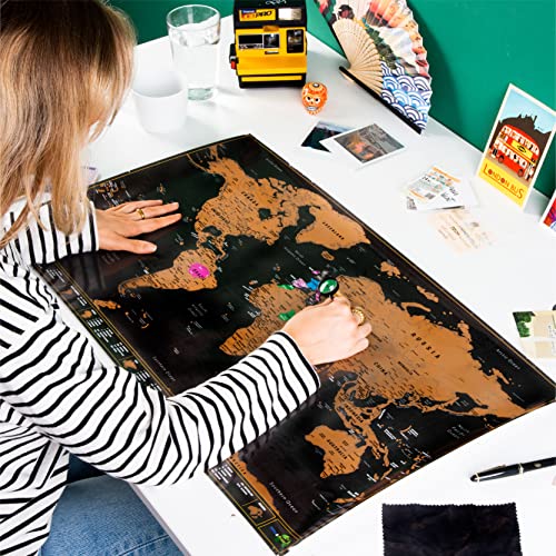 Scratch Off World Map Large 70x42cm | Ultra Detailed World Map Poster - All US States. Scratch Map World Accessories Kit & Gift Tube. Travel Journal