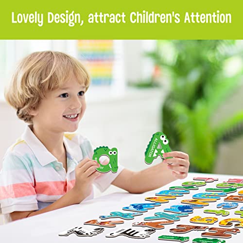 52 Magnetic Alphabet, 26 Uppercase & 26 Lowercase Letters, Adorable Animal Shape Alphabet ABC Magnets for Fridge Educational Spelling Learning Games