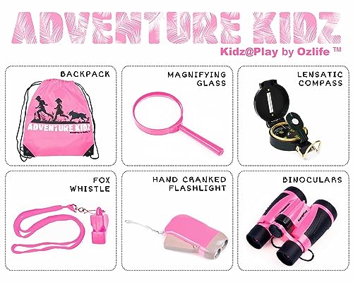 Adventure Kidz - Outdoor Exploration Kit, Children?s Toy Binoculars, Flashlight, Compass, Whistle, Magnifying Glass, Backpack. Great Kids Gift Set for
