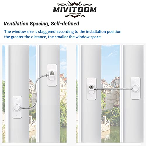 4 Pack Window Restrictors for UPVC Windows, Safety Locks with Key Cable Lock Door Fridge Cupboard for Children,Drillable/Self-Adhesive