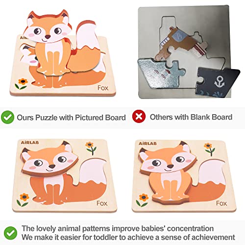 Airlab Wooden Puzzles for Toddlers Over 1 2 3+ Year Old Baby Infant Chunky Animals Shape Jigsaw Educational Preschool Learning Gift Kids Montessori