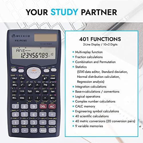 Scientific Calculator, Engineering Scientific Calculator with Solar Power. 401 Function, 2-Line LCD Display - Suitable for School Students, Teachers