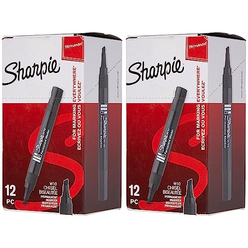 Sharpie W10 Permanent Markers, Chisel Tip, Black Ink, 12 Count (Pack of 2)