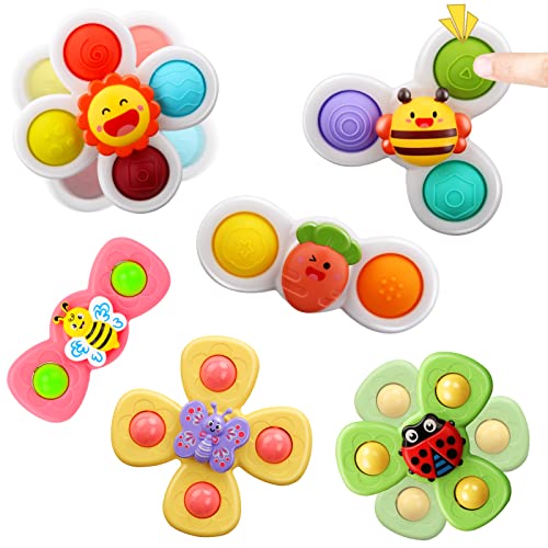 AIUOKYA 6 PCS Suction Cup Spinner Toys, Simple Dimple Suction Toy with Silicone Bubbles Kids for Bath and Window, Suction Cup Spinner Baby Toys for 1+