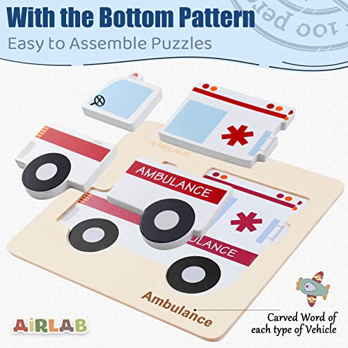 Airlab Wooden Jigsaw Puzzle for Kids, Traffic and Vehicle Puzzle for Toddlers, Montessori Educational Learning Toy for Baby Girls Boys Birthday Gifts