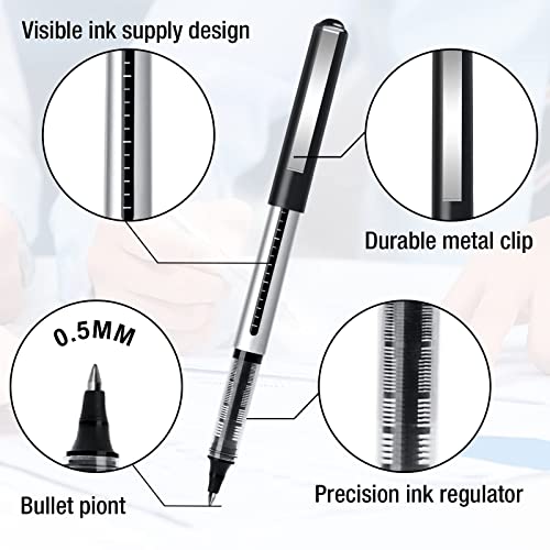 APOGO Rollerball Pens Black Ink, 16 Pack Pens Multipack 0.5mm Black Gel Pens, Quick-Drying Ink Pens, Writing Pens for Note Taking, Sketch, Bullet