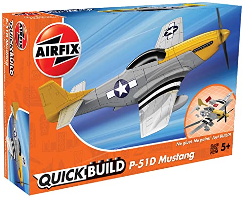 Airfix QUICKBUILD P-51D Mustang Aircraft Model Kit - Construction Toys for 6+ Year Old Boys - Airplane Starter Kit for Kids - Easy Build Model with No