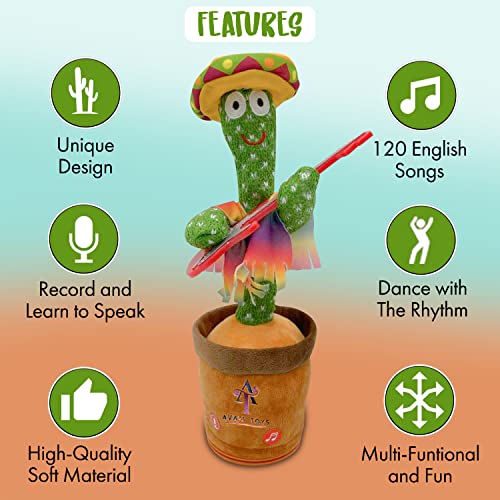 Ava's Toys Dancing Cactus Voice Recorder Baby Toys - Plush Interactive Toy Figures- Talking and Singing Cactus with Led Lights