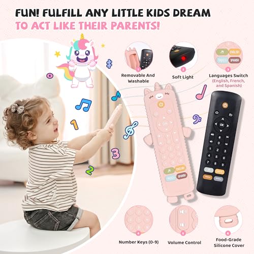 Baby Girl Toys - Baby Remote Control Toy with Unicorn Silicone Cover - Baby Musical Toys Toddler Toys with Realistic Play, Lights, and Sounds - 6, 9,