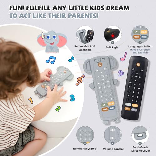 Baby Toys - Baby Remote Control Toy with Elephant Silicone Cover - Educational Musical Baby Toddler toys with Realistic Play, Lights, and Sounds - Boy