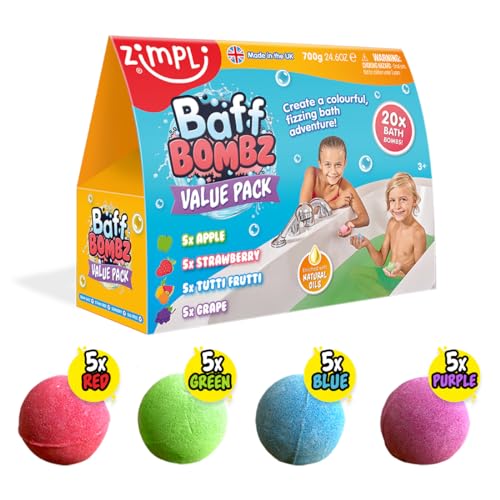 20 x Bath Bombs from Zimpli Kids, Creates a Fizzing, Bath Time Adventure, Bubble Bath Bomb Gift Box, Party Bag Favours, Goody Bag Fillers for