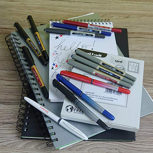 uni-ball Eye Assorted Rollerball Pens. Pack contains 3 x UB-157 Fine, 3 x UB-150-10 Broad, 3 x UB-185 Needle, 3 x UB-150 Micro + 1 x Exclusive Signo
