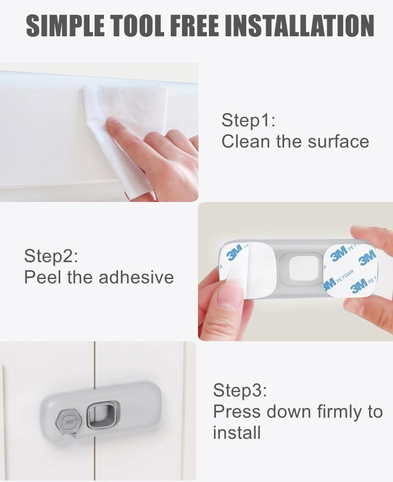 BECOMTO 5 Pack Childproof Refrigerator Lock,Cupboard Locks for Children,Freezer Lock Apply to Max 1"(25mm) Sealing Strip,Cabinet Cupboard Lock for