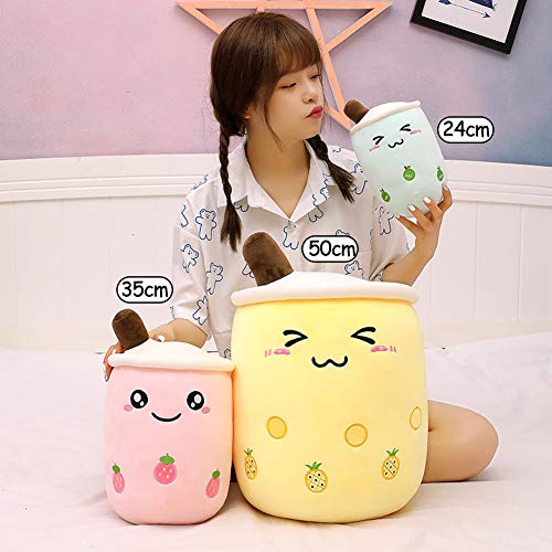 Amozo Cute Cartoon Boba Milk Tea Soft Plush Doll, Giant Boba Bubble Plushie Stuffed Tea Cup Pillow Gift Toys(Yellow,50cm)