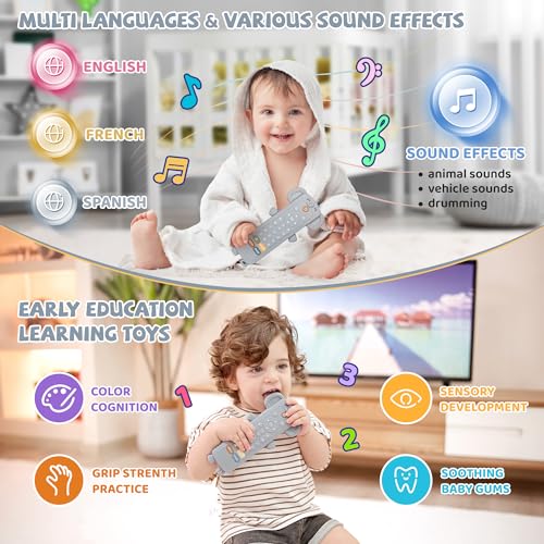 Baby Toys - Baby Remote Control Toy with Elephant Silicone Cover - Educational Musical Baby Toddler toys with Realistic Play, Lights, and Sounds - Boy