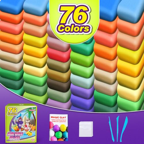 Air Dry Clay 76 Colors, Modelling Clay for Kids, DIY Molding Magic Clay for with Tools, Soft & Ultra Light, Toys Gifts for Age 3 4 5 6 7 8+ Years Old