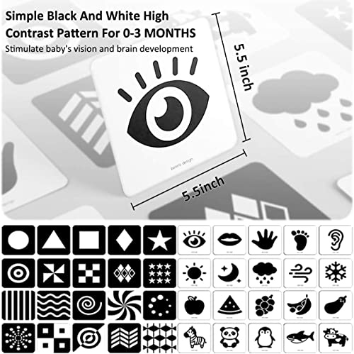 beiens High Contrast Baby Flashcards, Black and White Newborn Brain Development Toys, Visual Stimulation Learning Activity Cards for 0-3 Months, 20