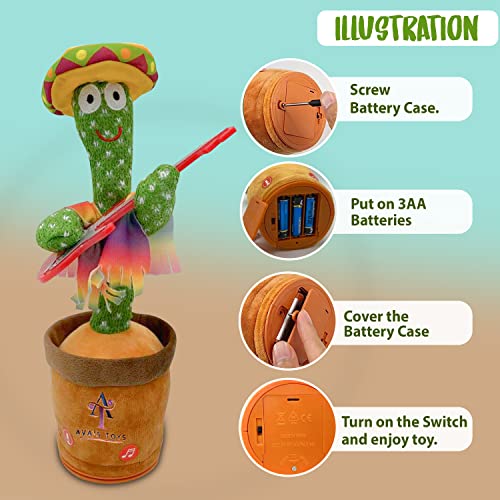 Ava's Toys Dancing Cactus Voice Recorder Baby Toys - Plush Interactive Toy Figures- Talking and Singing Cactus with Led Lights