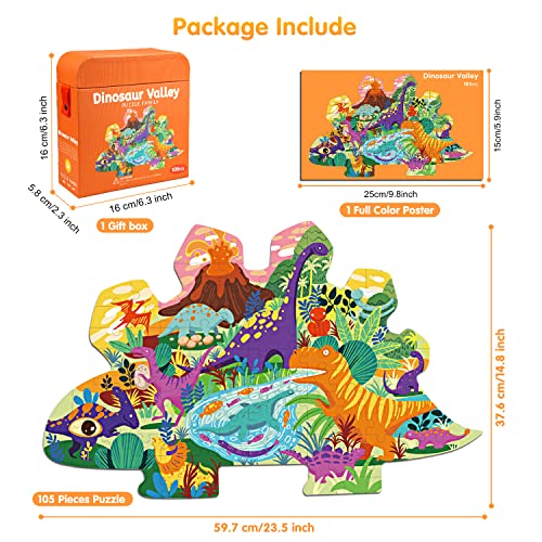 AivaToba Stegosaurus Jigsaw Puzzle for Kids, 105 Pieces Jigsaw Puzzle with Large Pieces for Kids Age 4 5 6 7 8 9 10 Years